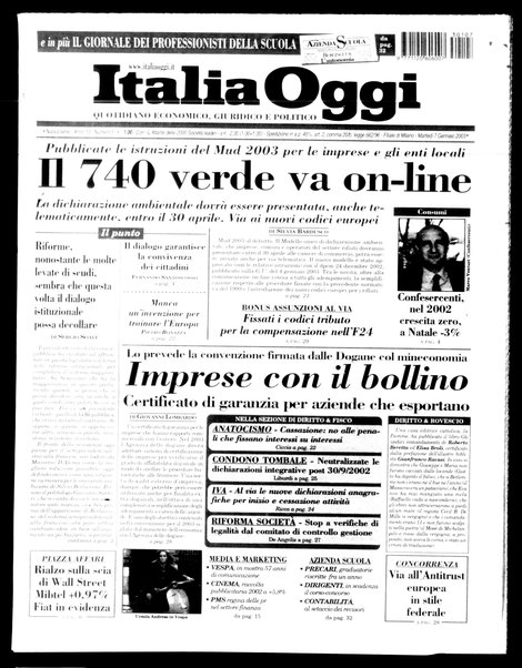 Italia oggi : quotidiano di economia finanza e politica